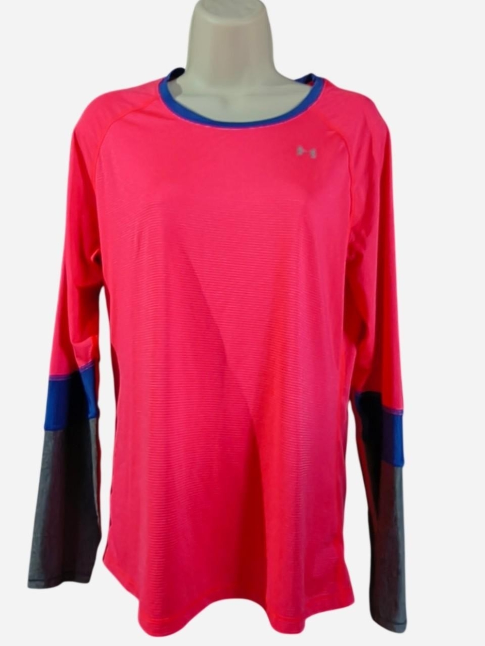 Under Armour Hot Pink Long Sleeve Performance Top with Blue and Gray Accents